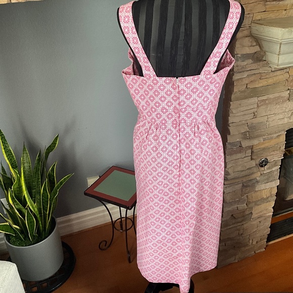 VTG Handmade Pinup Rockabilly Midi Dress Abstract Floral Pink White L - Picture 8 of 11